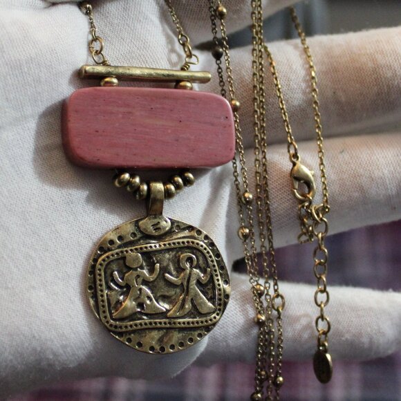 Jade and Jasper Stone Primitive Tribal Long Necklace - Picture 3 of 10